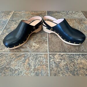 J Crew Convertible Leather Gold Studded Slip On Clogs- Black, Women’s Size 7